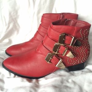 Studded Red Booties